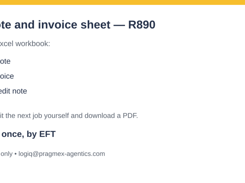 Quote and invoice sheet — R890